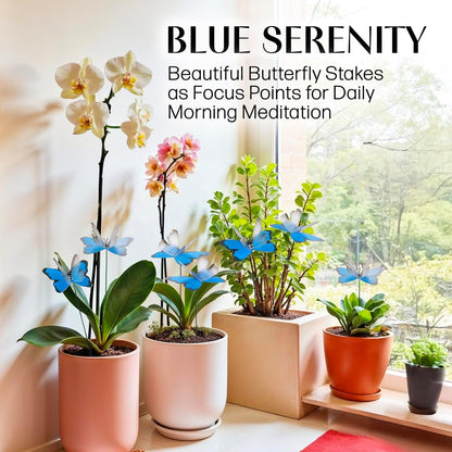 Handmade Butterfly Garden Stakes – Set of 7 Sky Blue Decorative Butterflies Idea for Garden & Nature Lovers – Outdoor & Indoor Garden Decor – Air Aquarium Handmade by Kushner