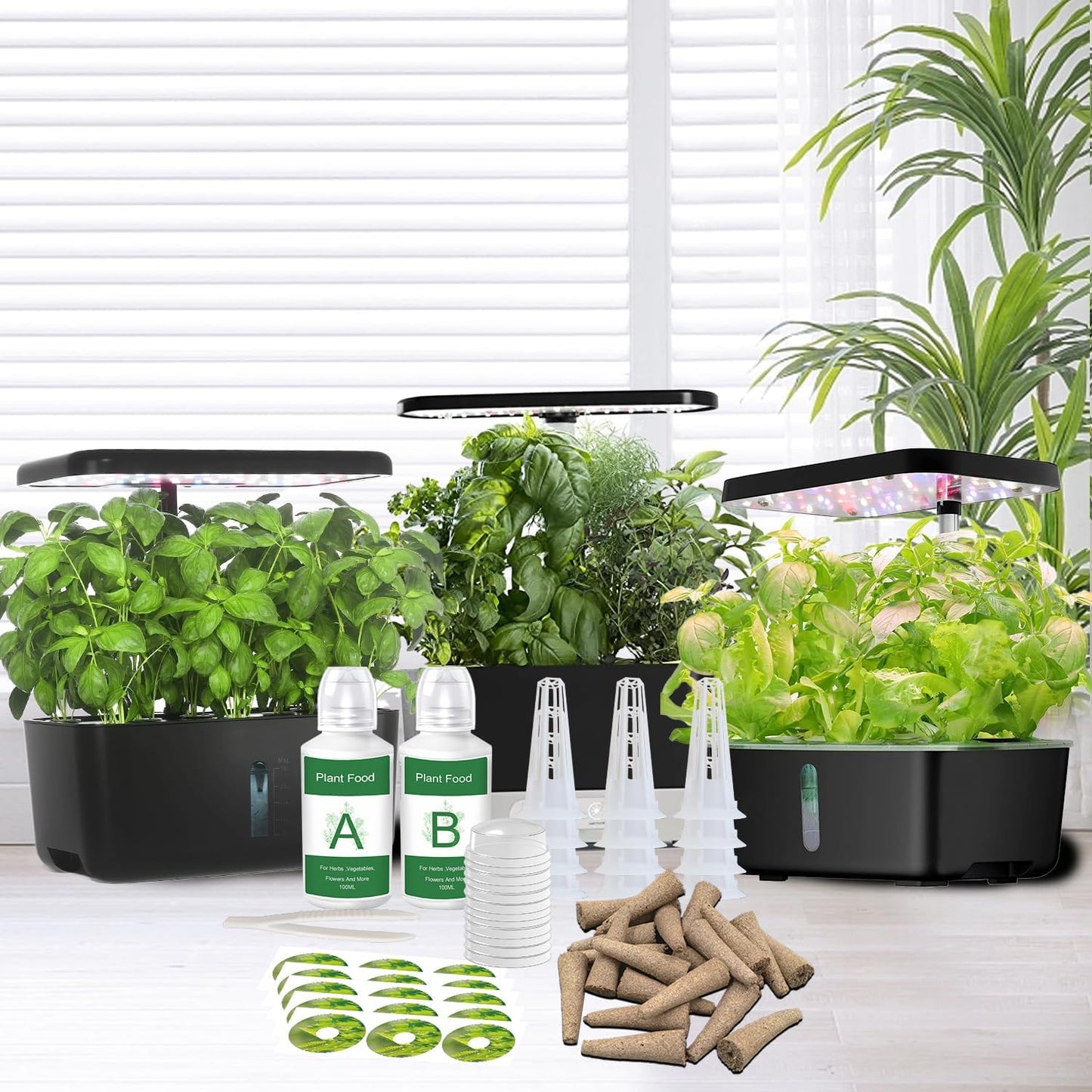 Seed Pod Kit for AeroGarden Growing System，Hydroponics Supplies with 12 Grow Sponges, 12 Grow Baskets, 12 Grow Domes，Plant Food A&B Solid Nutrient, 12 Labels and 1 Tweezer