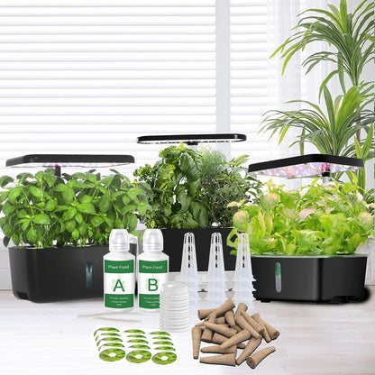 Seed Pod Kit for AeroGarden Growing System，Hydroponics Supplies with 12 Grow Sponges, 12 Grow Baskets, 12 Grow Domes，Plant Food A&B Solid Nutrient, 12 Labels and 1 Tweezer