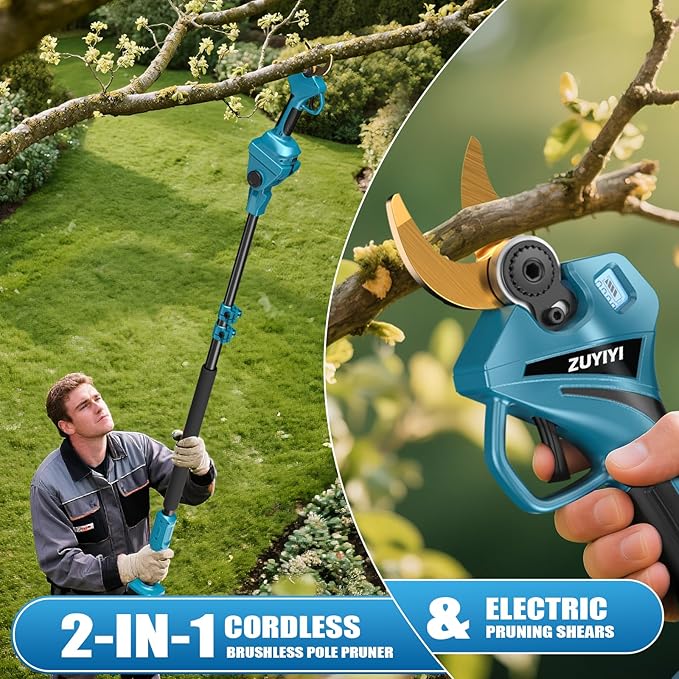 2-in-1 Cordless Pole Pruning Shears for Makita 18V Battery(NOT Included), 2.4" Cutting Diameter 14.7FT Reach Electric Power Pruner w/Extension Pole, Brushless Tree Pruner for Branch Trimming