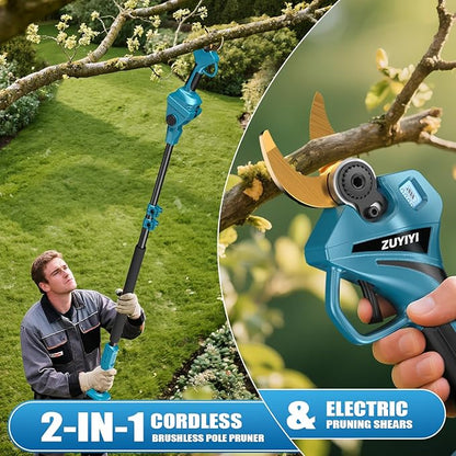 2-in-1 Cordless Pole Pruning Shears for Makita 18V Battery(NOT Included), 2.4" Cutting Diameter 14.7FT Reach Electric Power Pruner w/Extension Pole, Brushless Tree Pruner for Branch Trimming