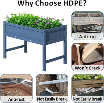 Raised Garden Bed Outdoor with Legs,HDPE Elevated Planter Box Rot-Resistant and Non-Cracking,Raised Beds for Gardening for Backyard, Patio, Balcony, 300lb Capacity Navy