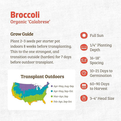 Back to The Roots 100% Organic Heirloom Seeds - Broccoli Value Pack (280mg)