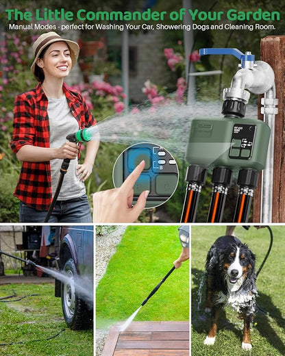 Smart Sprinkler Timer 3 Zone for Garden Hose, WiFi Water Timer with 984ft RF Range, Smart Lawn Watering System Irrigation Controller, APP/Voice Control, Rain Delay, Automatic/Manual Irrigation