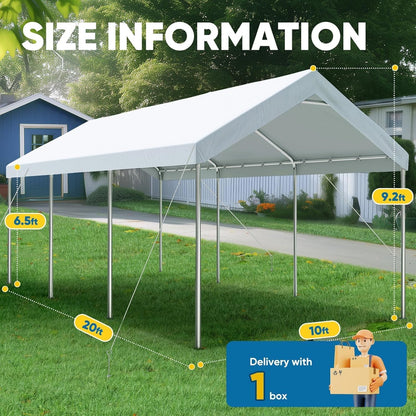 Quictent 10x20 ft Heavy Duty Carport Canopy Galvanized Car Tent Outdoor Garage Boat Shelter with Reinforced Structure, with Hanging Edge - White