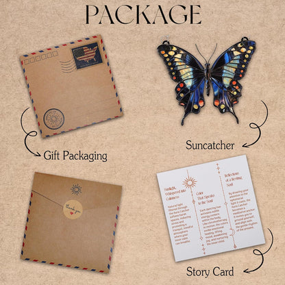 Midnight Butterfly Acrylic Suncatcher Stained Glass Effect Window Car Hanging Christmas Ornament Indoor Outdoor Decor Garden Sun Catcher Panel for Butterfly Lover for Women Mom Grandma