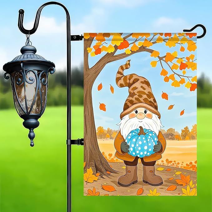 Fall Gnome Garden Flag 12x18 Inch Double Sided Autumn Gnome Holding Blue Pumpkin Yard Flags Harvest Banner for Thanksgiving Porch Lawn Outdoor Decoration