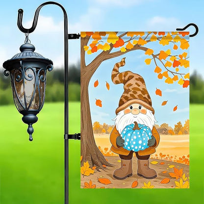 Fall Gnome Garden Flag 12x18 Inch Double Sided Autumn Gnome Holding Blue Pumpkin Yard Flags Harvest Banner for Thanksgiving Porch Lawn Outdoor Decoration