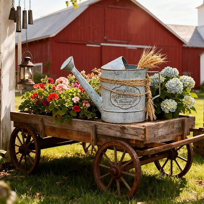 Vintage Metal Flower & Garden Watering Can, Rustic Farmhouse Decorative Watering Pot Planter for Home Patio Backyard Outdoor Plant Care
