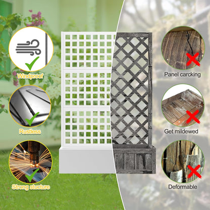 FENCY Metal Raised Garden Bed with Trellis, Planter Box with Trellis, Garden Box for Climbing Plants Vegetable, 35''Lx16''Wx71''H Metal Garden Bed with Drainage Holes(White)