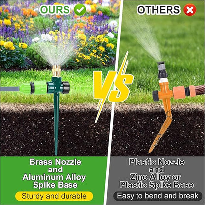 2 Pack Metal Lawn Sprinklers for Yard, Automatic Water Sprinklers with Spike Base, Adjustable Brass Sprinkler Nozzle with 360 Degree Large Area Coverage for Lawn Grass and Garden Irrigation (Black)