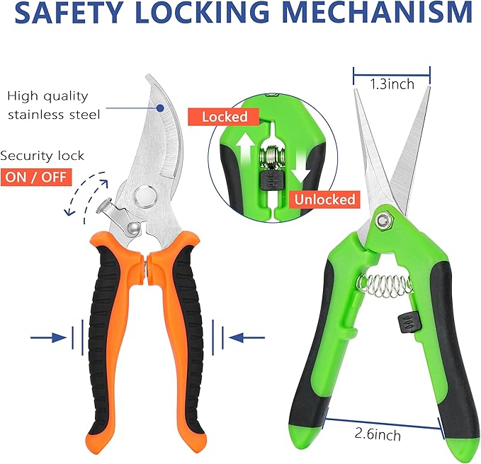 3-pack Garden Pruning Shears Set with Stainless Steel Blades, Bypass Pruners, Handheld Secateurs, Tree Trimmers, with Garden Scissors Whetstone,a Clean Brush and a hard Case