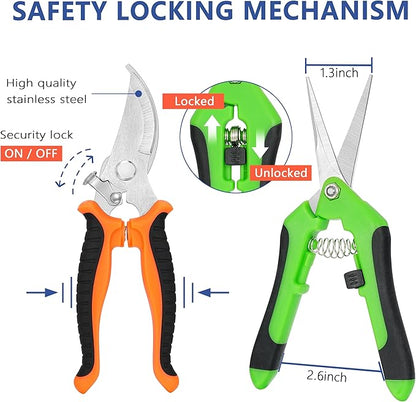 3-pack Garden Pruning Shears Set with Stainless Steel Blades, Bypass Pruners, Handheld Secateurs, Tree Trimmers, with Garden Scissors Whetstone,a Clean Brush and a hard Case