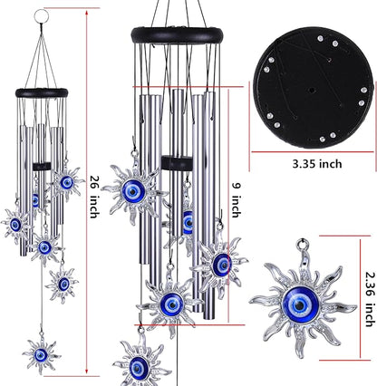 Blue Evil Eye Sun Wind Chimes Outdoor Decor, Mobile Sun Evil Eye Windcatcher, Evil Eye Sun Wind Bells, Sun Blue Evil Eye Amulet Wind Chimes for Home, Gift for Mom, Balcony, Patio, Garden Decoration