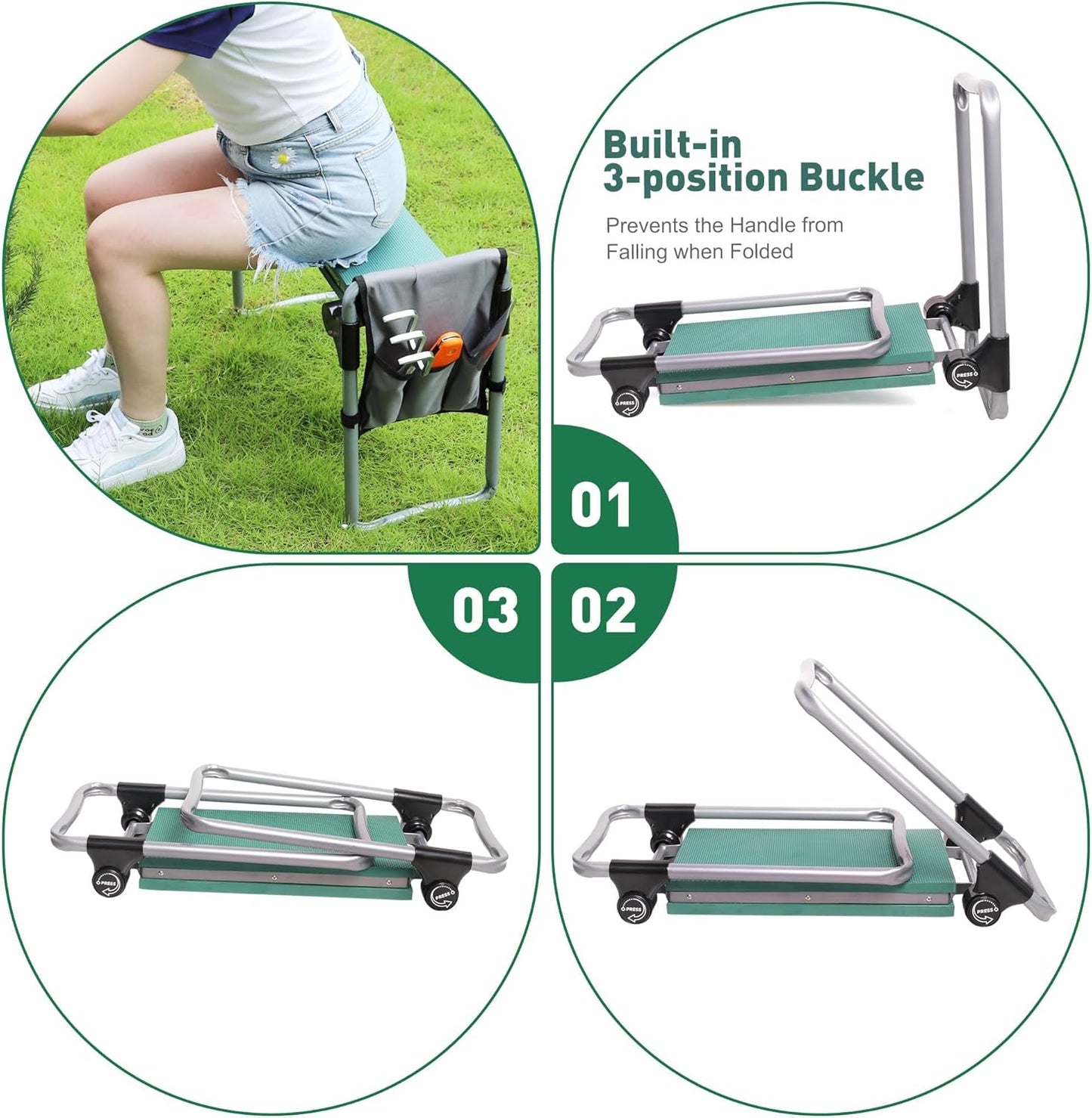 TRY & DO Garden Kneeler and Seat Bench Garden Workseat, Smart Folding Gardening Bench EVA Foam Kneeling Pad Detachable Dual Tool Pouch 2 in 1 Portable Gardening Stools for Back Yard Outdoor Fishing