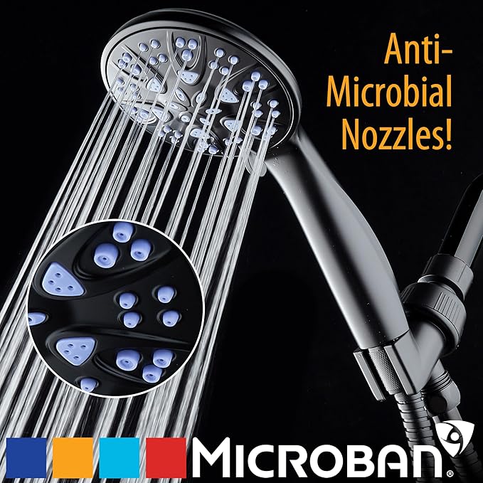 AquaDance Antimicrobial/Anti-Clog High-Pressure 6-setting Hand Shower with Nozzle Protection from Growth of Mold, Mildew & Bacteria for Stronger Shower! - Sunset Blue