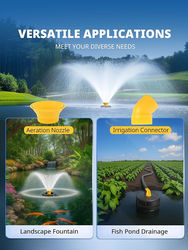 Pond Fountain Aerator, 1HP 15000 GPH Fountain Pump with Timer, 15A/110V 100FT power cord, 2 Spray Patterns, Energy-Efficient Water Circulation for Ponds & Lakes