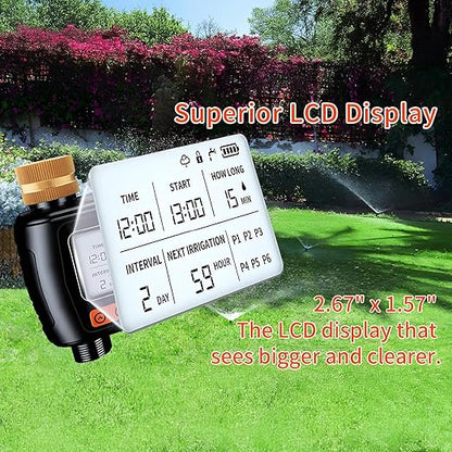 Sprinkler Timer, Programmable Hose Timers for Watering with Brass Swivel, Digital Irrigation Controller System with Rain Delay/Manual Mode/Automatic Watering for Gardens, Lawns, and Hose Systems