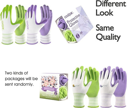 COOLJOB 2 Pairs Gardening Gloves for Women Ladies, Breathable Rubber Coated for Yard Garden, Outdoor Indoor Protective Work, Medium Size, Lavender Purple & Apple Green