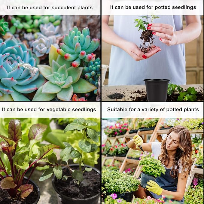 Augshy 110 Pcs 0.5 Gallon Black Plastic Plant Nursery Pots 6 Inches Seed Starting Pots Containers with 110 Labels