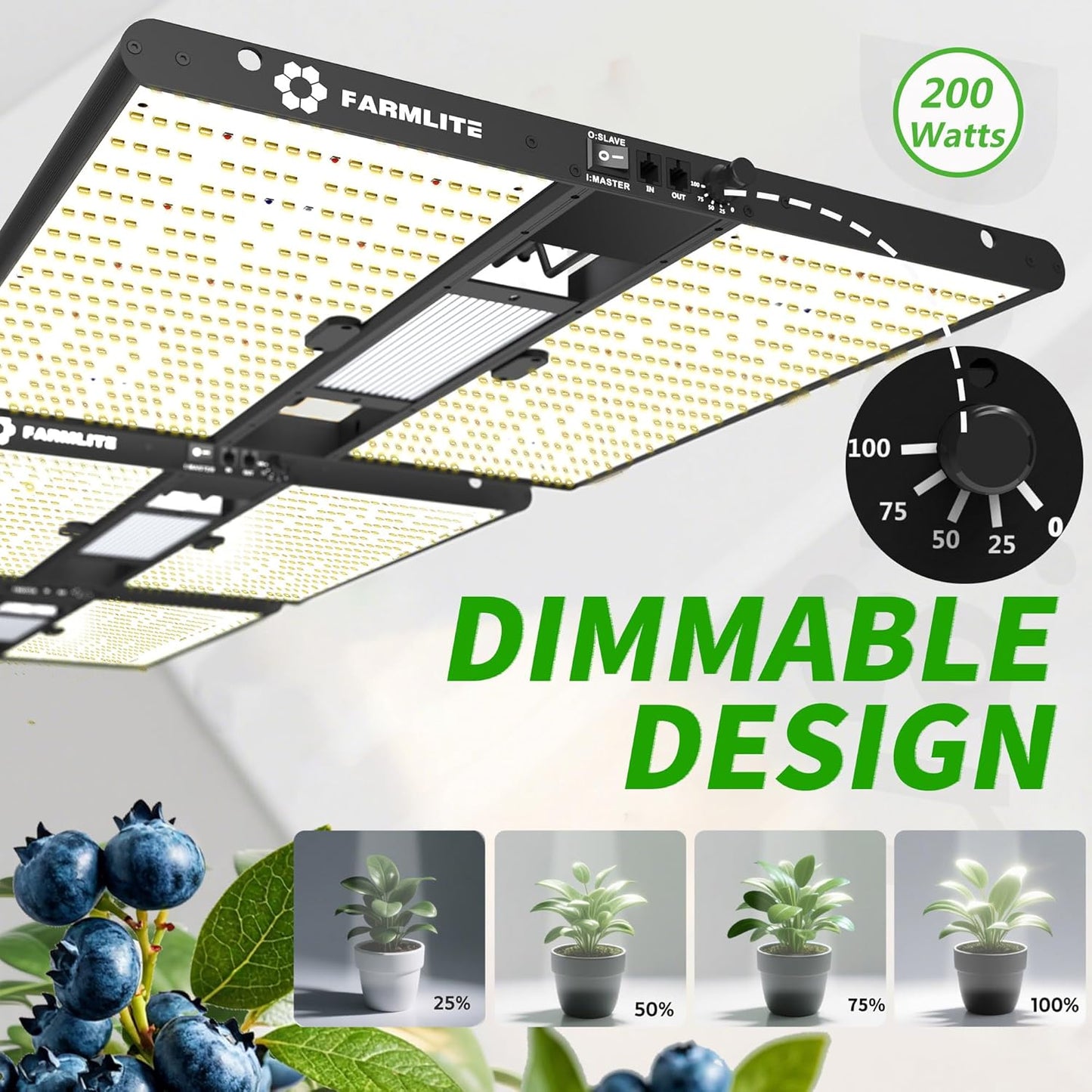 FARMLITE Grow Light for Indoor Plants Quantum Board Grow Light Full Spectrum Led Grow Lights Growing Lamp Daisy Chain Dimmable (200Watts)