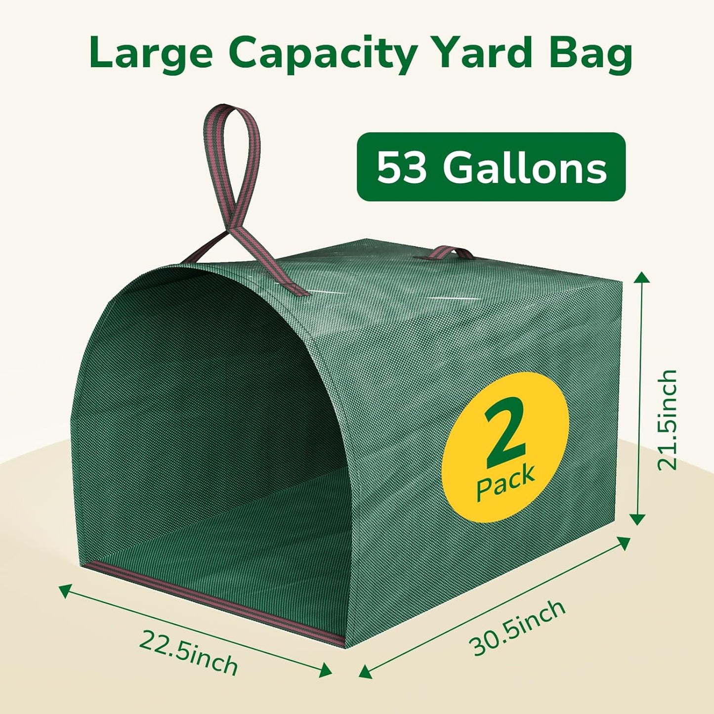 GreatBuddy Lawn Bag, 53 Gallon Yard Waste Bags, Heavy Duty PP Garden Leaf Bags for Leaves, Grass and Debris, Reusable & Foldable Leaf Collector with Handles, Wide Opening and Self-stand Design, 2 Pack