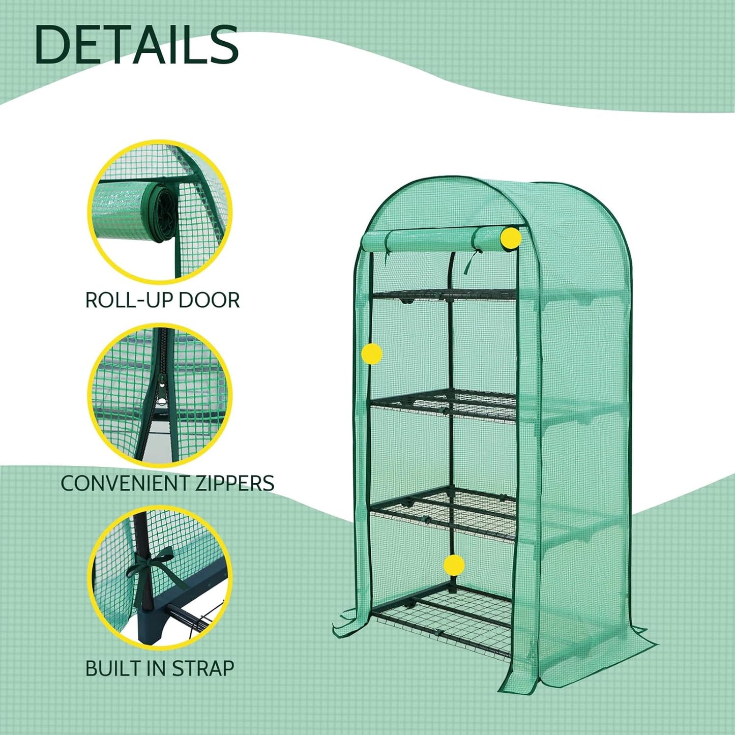 EAGLE PEAK 4-Tier Mini Greenhouse Portable Green House with Shelves & Weather-Resistant PE Cover, Small Greenhouse for Seedlings & Gardening Gifts, 32x18x63 in, Clear/Green