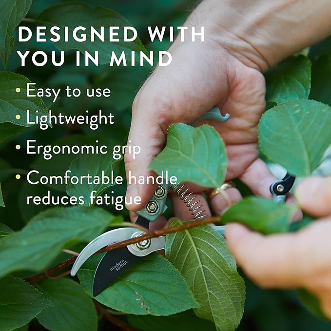 Modern Sprout Hand Pruners - Lightweight Pruning Shears W/Easy Lock- Gardening Scissors - Bypass Sharp Carbon Steel Blade - Rust Resistant - Garden Tools - Reusable Holster - Chartreuse