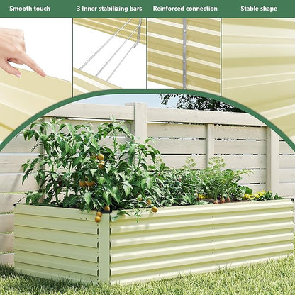 FOOWIN 2pcs 6x3x2ft Galvanized Raised Garden Bed, Planter Raised Garden Boxes Outdoor, Large Metal Raised Beds for Gardening, Garden Bed for Vegetables, Flowers, Herb, Cream Yellow