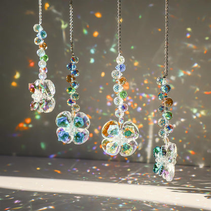 HDCRYSTALGIFTS 4pcs Four Leaf Clover Sun Catchers with Crystals Rainbow Prisms Window Suncatcher Hanging Indoor Decorations, St Patricks Day Accessories Spiritual Gifts for Women, Mom, Family, Friends