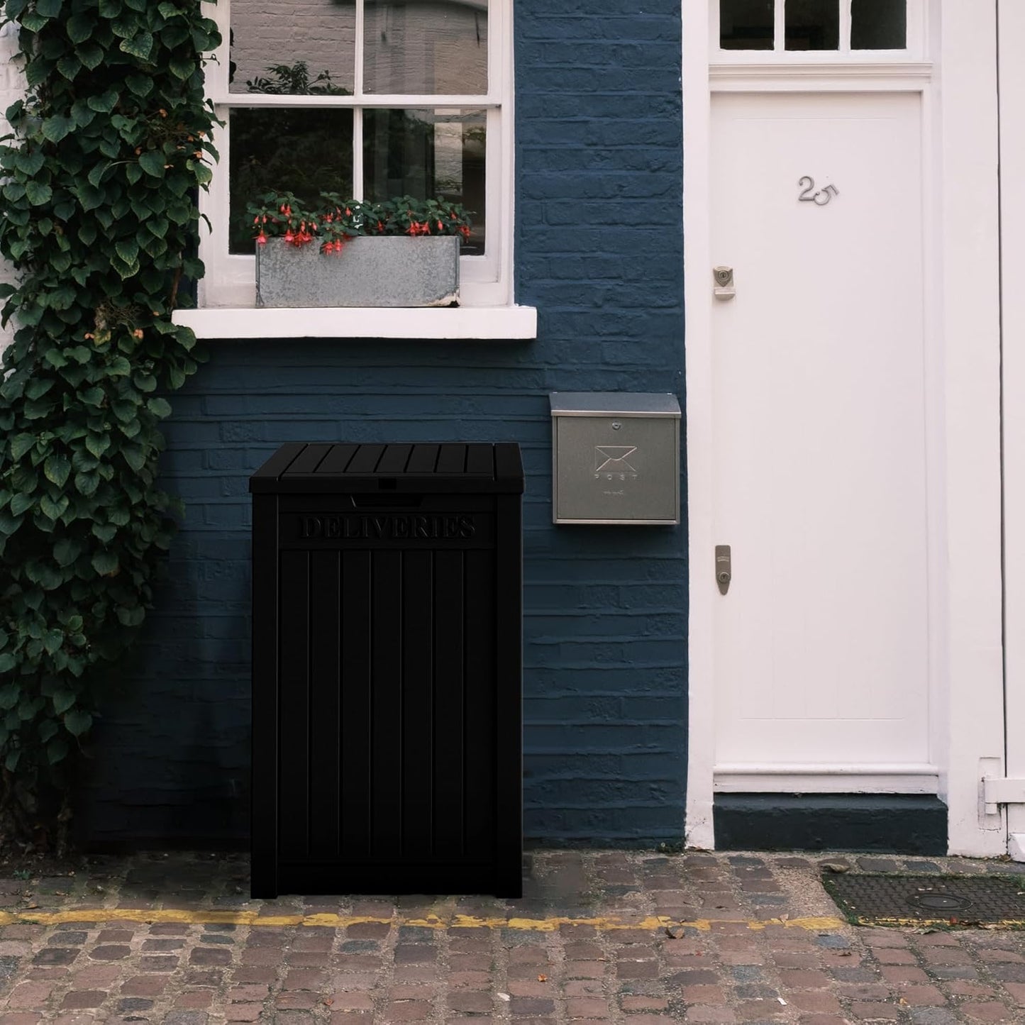TARKARI 55 Gallon Lockable Resin Deck Box, Waterproof & UV-Resistant Outdoor Storage Box for Cushion Storage and Delivery Box, Black