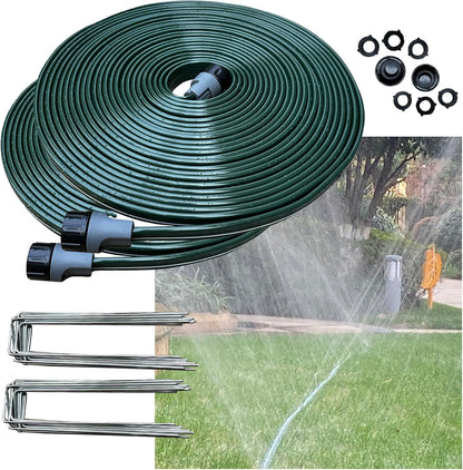 Watoo 2025 Sprinkler Hose & Soaker Hose for Yard - 100 FT Reinforced Flat Garden Hose with Holes, Heavy Duty No-Kink Lawn Irrigation Hose (Includes Stakes, High Pressure Spray)