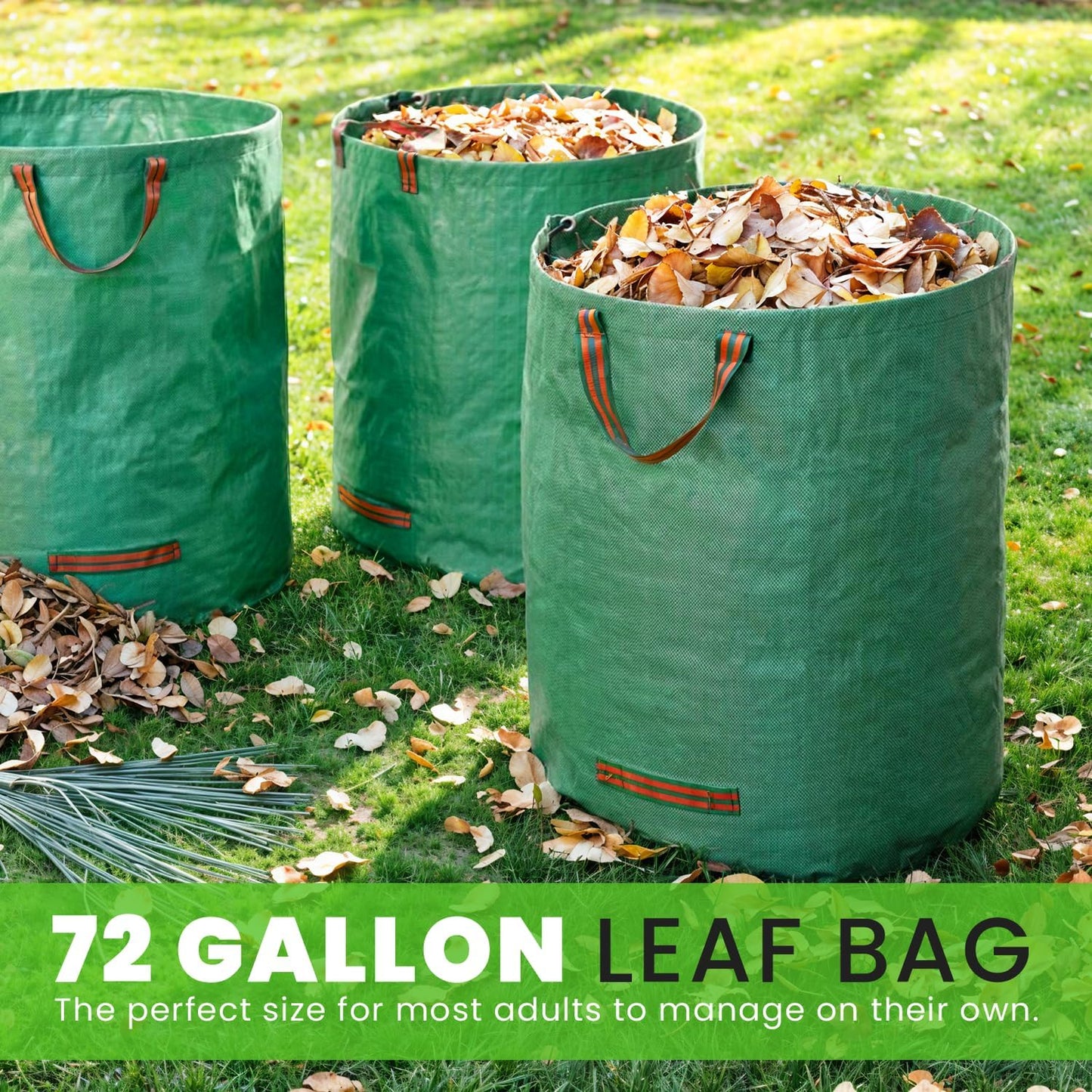 Gardenpal 3 Pack 72 Gallon Reusable Yard Waste Bag, Heavy Duty, Upright Lawn Bags with 4 Reinforced Handles (72 Gallon/3 Pack)