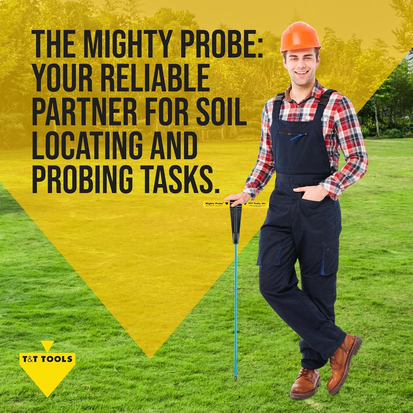 T&T Tools 42-Inch Mighty Probe Insulated Soil Probe – 3/8" Hex Rod Heavy Duty Steel T-Handle Probe for Landscaping, Utility Locating, Soil Testing & Wastewater, USA Made – 1 Pack