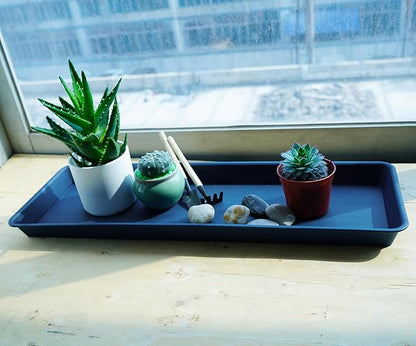 2 Pack Plastic Plant Saucer, Rectangular 24 inch, Indoors Outdoor Plant Water Drip Tray for Flower Pot Planter, Windowsill Tray (8 X 24'', Blue)