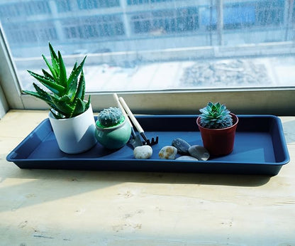 6 Pack of Plastic Plant Tray Saucer Rectangular, Planter Trays Saucers for Indoors Outdoor, Plant Water Drip Tray for Flower Pot Planter, Windowsill Trays (6.5 X 13 Inch, Blue)
