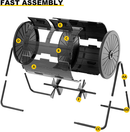 Dual Chamber Tumbling Composter 43 Gallon Large Outdoor Tumbling Composter Efficient Batch Composting Easy Turn Design (Black)
