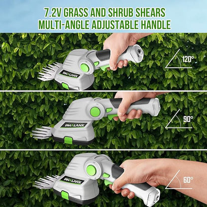 PHALANX Cordless Grass Shears 2-in-1 Handheld Hedge Trimmer,7.2V Electric Grass Trimmer Turnable Handle, Rechargeable Lithium-Ion Battery and Charger Included for Lawn/Garden