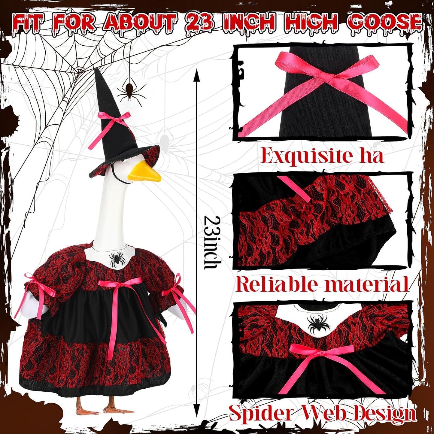 Suzile Halloween Porch Goose Outfit Witch Costume for 23" High Cement or Plastic Goose Clothes for Yard Lawn Outdoor Garden Patio Halloween Gothic Vampire Dress up Concrete Duck Statue Holiday Decor