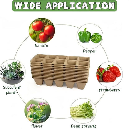 240 Cells Peat Pots Seed Starter Tray 24 Packs Biodegradable Seedling Pots Germination Trays Peat Pot for Seedling Organic Seed Starting Trays kit with 24 Labels 2 Transplant Tools