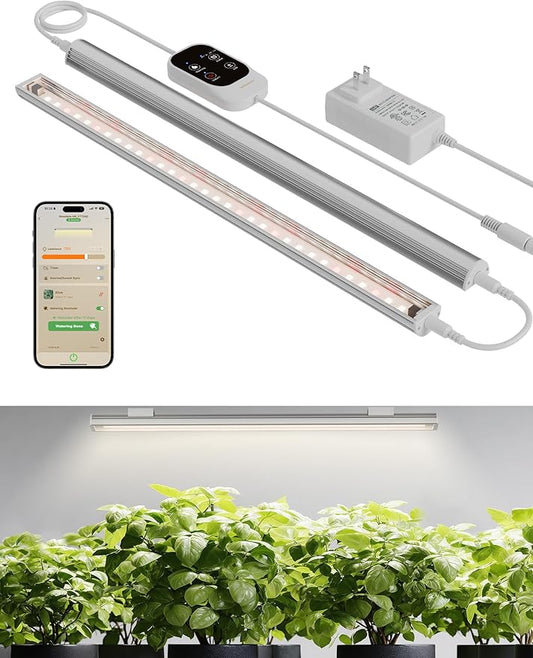 GLOWRIUM Smart Grow Lights for Indoor Plants with APP, 15" Full Spectrum Grow Light Strips, G6 Plant Light Strip with auto Timer, 3 Angle dimming Levels for Plant Shelf, 2-Pack (Silver, 16W)