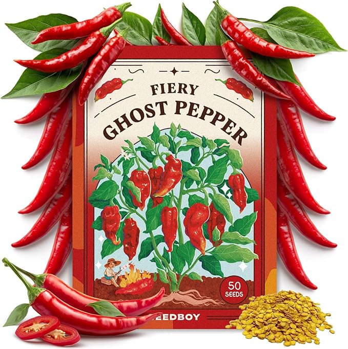 Seedboy Ghost Pepper Seeds for Planting Indoor and Outdoor, Non-GMO Vegetable Seed Packet for Hydroponic Garden Indoor or Planting Outdoors (Bhut Jolokia Ghost Pepper)