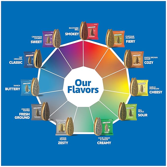 SMACKIN' Sunflower Seeds, Roasted Jumbo Small-Batch, American Made - Variety, 1.5oz bags (11 pack)