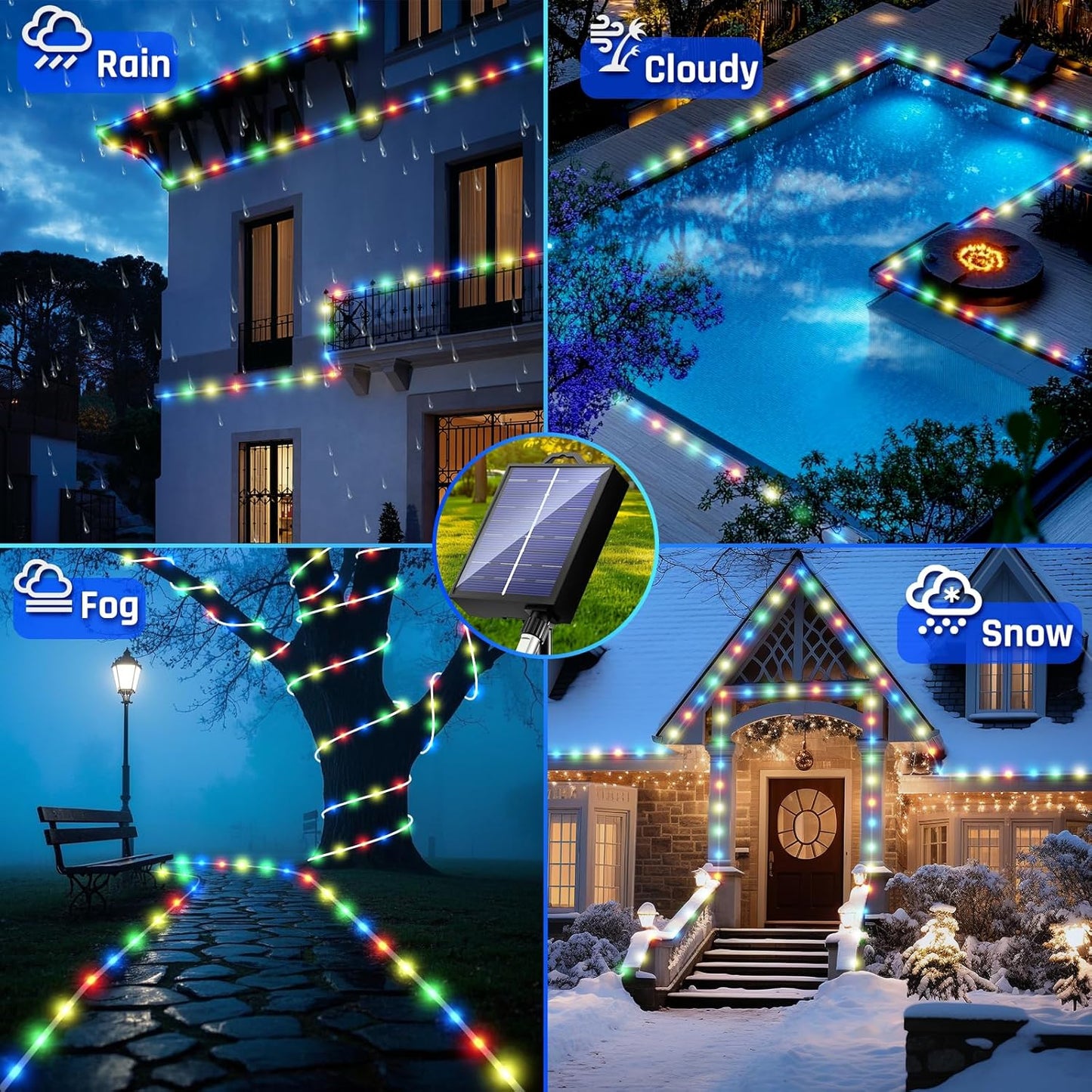New Upgraded Solar Rope Lights Outdoor Waterproof 19 Modes170ft 500 LED Solar String Lights with Remote Timer Dimmable USB Rechargeable Yard Outside Christmas Lights Xmas Decor (500LED-Multicolor)