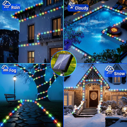 New Upgraded Solar Rope Lights Outdoor Waterproof 19 Modes170ft 500 LED Solar String Lights with Remote Timer Dimmable USB Rechargeable Yard Outside Christmas Lights Xmas Decor (500LED-Multicolor)