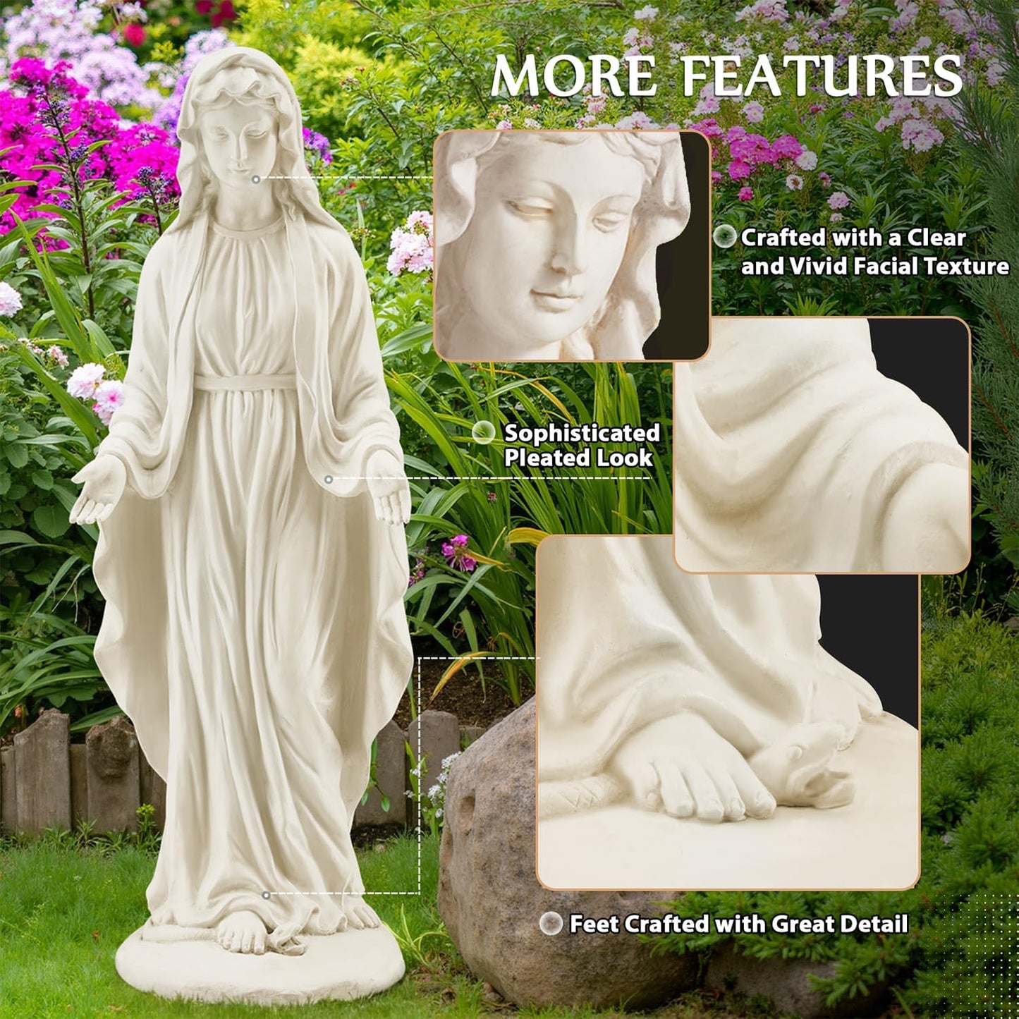 Virgin Mary Outdoor Statue, 29.4" H Blessed Mother Mary Religious Garden Statue, Large Statue of Our Lady Mary for Patio Yard Home Decor
