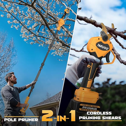 2-in-1 Pole Pruning Shears Cordless, 1.6" Cutting Diameter Electric Pruning Shears with Extension Pole, 21V 2×4.0Ah Battery Powered Pruner, 13.7FT Reach Power Pole Pruner for Tree Trimming