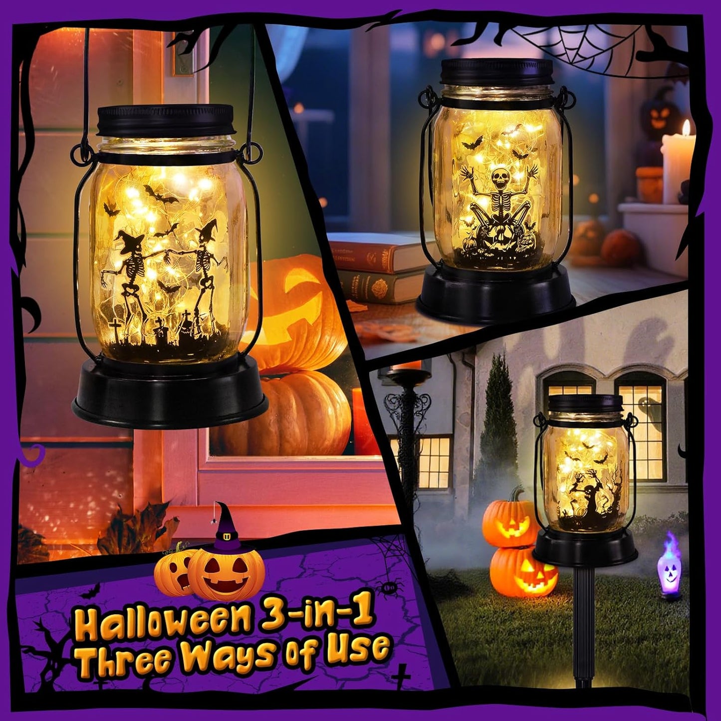 Halloween Decorations Gifts for Women/Men Halloween Skeletons Solar Lanterns Skeleton Decorations Outdoor Lights Solar Garden for Yard, Patio,Backyard,Porch Torches Light