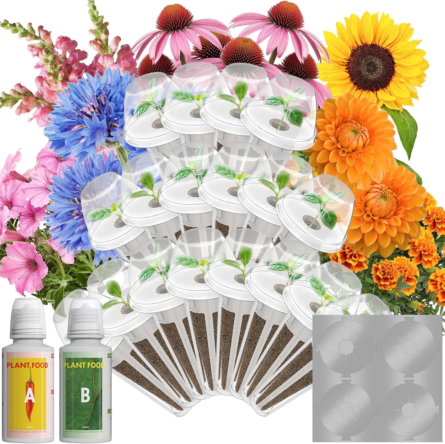 LYKOCLEAN Flower Seed Pods for Ahopegarden, iDOO MUFGA Hydroponics Growing System Indoor Gardening, 400+ Seeds, Dwarf Sunflower Bambino, French Marigold, Dahlia, Dwarf Petunia(18-Pods)