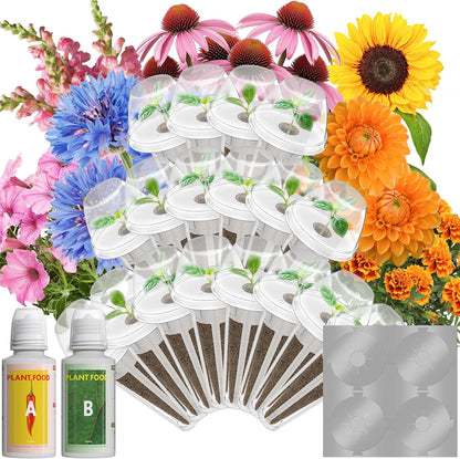 LYKOCLEAN Flower Seed Pods for Ahopegarden, iDOO MUFGA Hydroponics Growing System Indoor Gardening, 400+ Seeds, Dwarf Sunflower Bambino, French Marigold, Dahlia, Dwarf Petunia(18-Pods)